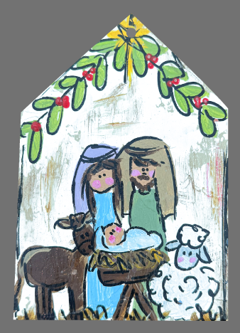 Stacey Phillips NATIVITY SCENE WITH WHITE MANAGER AND GREEN HOLLY