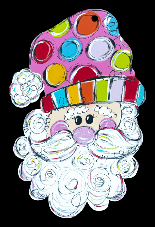 Stacey Phillips SANTA HEAD WITH PINK HAT AND COLORFUL CIRCLES