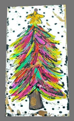 Stacey Phillips COLORFUL CHRISTMAS TREE BACKGROUND WHITE WITH BLACK DOTS