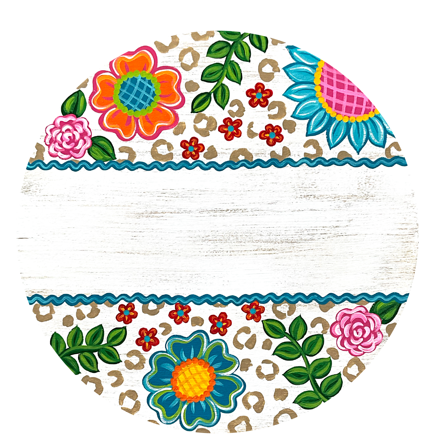 SASSY PAINTBRUSH CIRCLE WITH BLANK MIDDLE AND BRIGHT FLOWERS