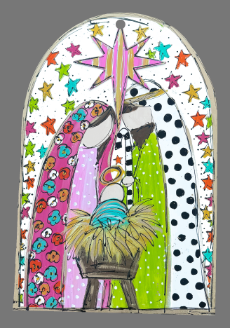 Stacey Phillips NATIVITY SCENE WITH COLORFUL STARS