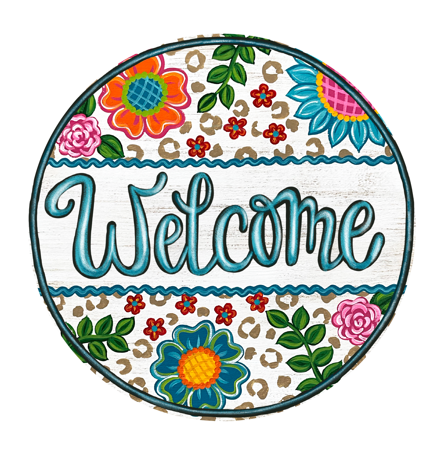 SASSY PAINTBRUSH CIRCLE WELCOME WITH BRIGHT FLOWERS