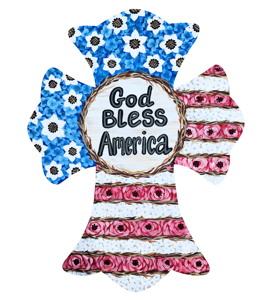 SASSY PAINTBRUSH GOD BLESS AMERICA CROSS