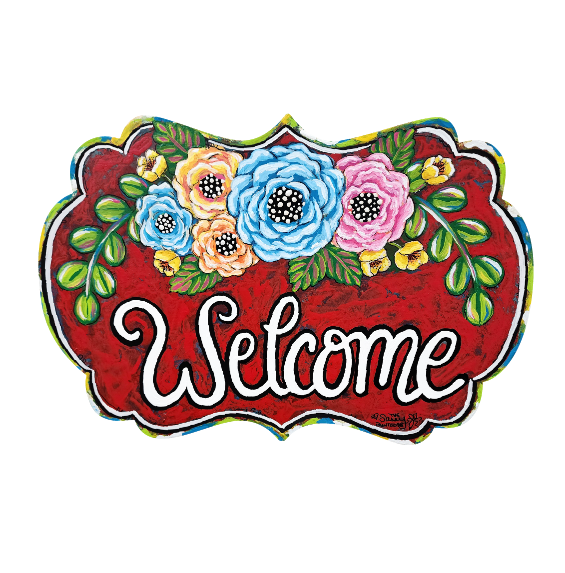 SASSY PAINTBRUSH WELCOME PLAQUE WITH FLOWERS