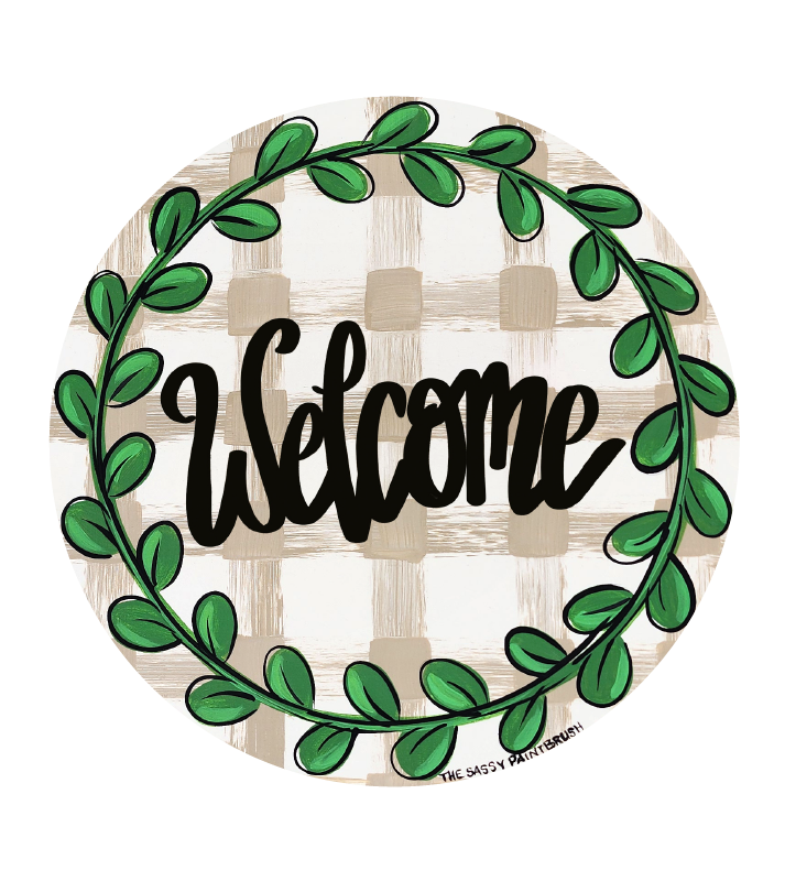 SASSY PAINTBRUSH WELCOME BROWN PLAID WITH GREENERY
