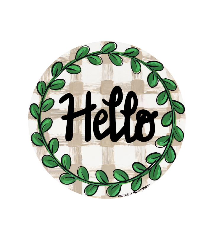 SASSY PAINTBRUSH HELLO BROWN PLAID WITH GREENERY