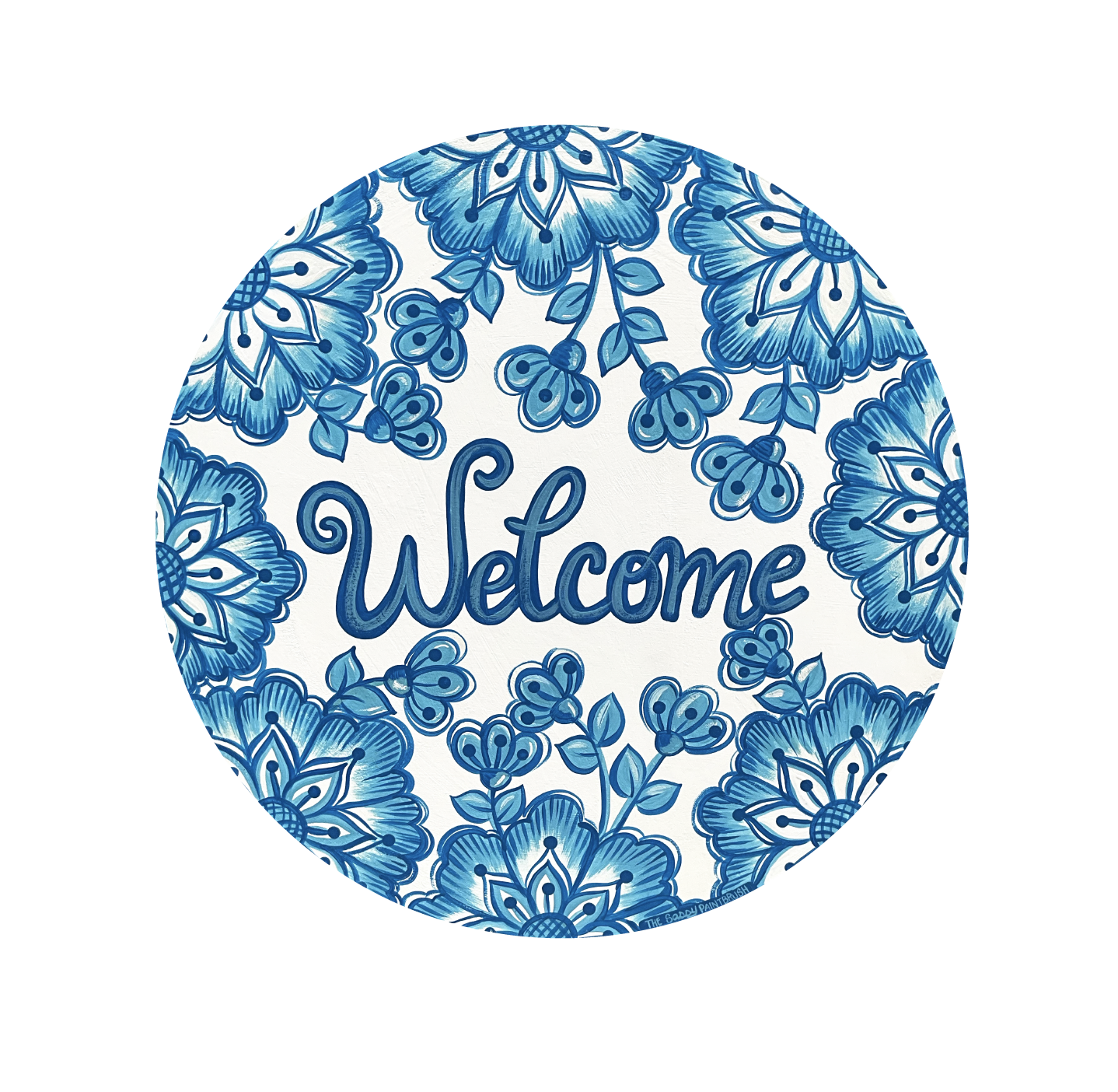 SASSY PAINTBRUSH BLUE WELCOME CIRCLE WITH FLOWERS