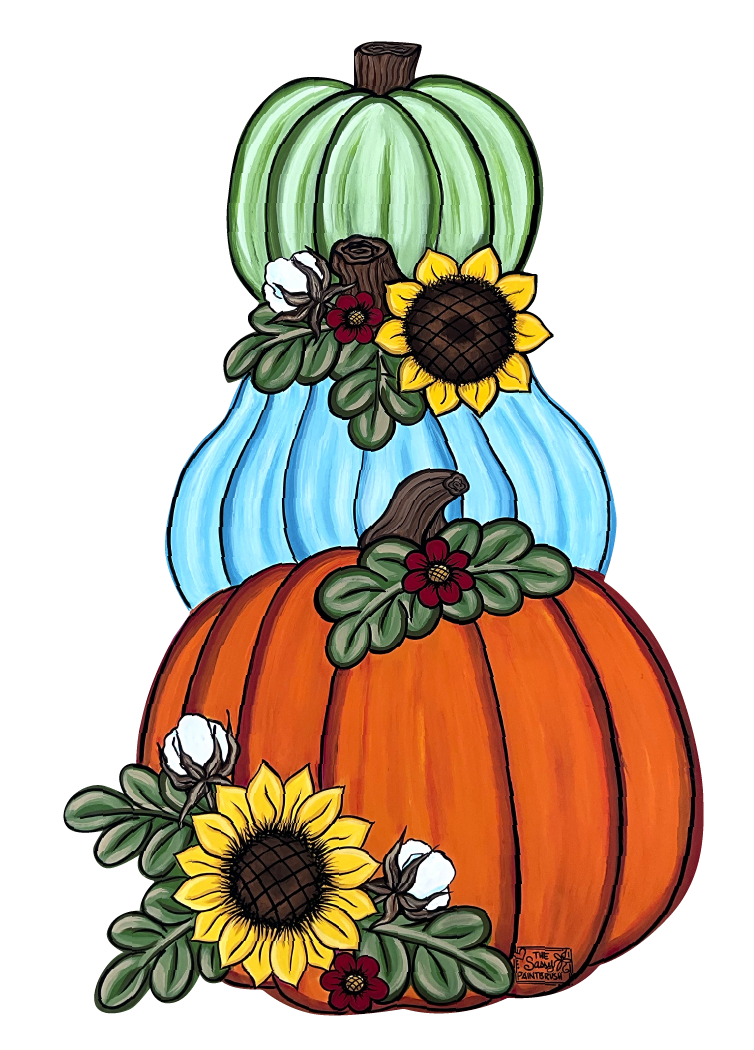 SASSY PAINTBRUSH STACKED PUMPKIN WITH SUNFLOWERS