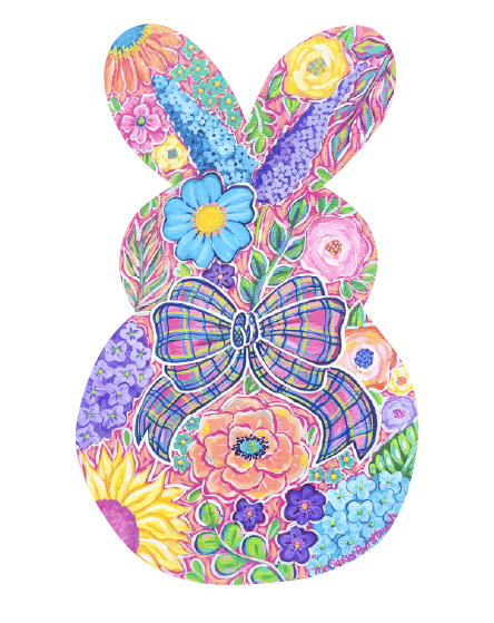 SASSY PAINTBRUSH FLORAL RABBIT WITH PLAID BOW