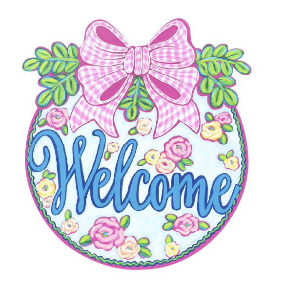 SASSY PAINTBRUSH WELCOME CIRCLE WITH PINK PLAID BOW