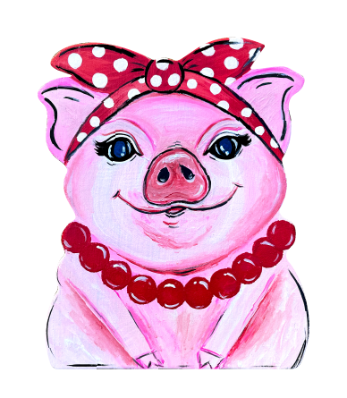 ANGELA GIBBS PINK PIG WITH RED BOW AND WHITE DOTS