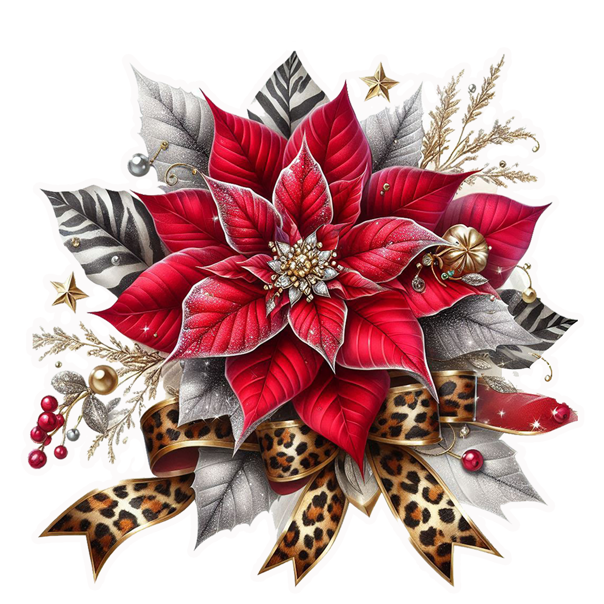 SASSY TALKIN POINSETTIA WITH LEOPARD BOW