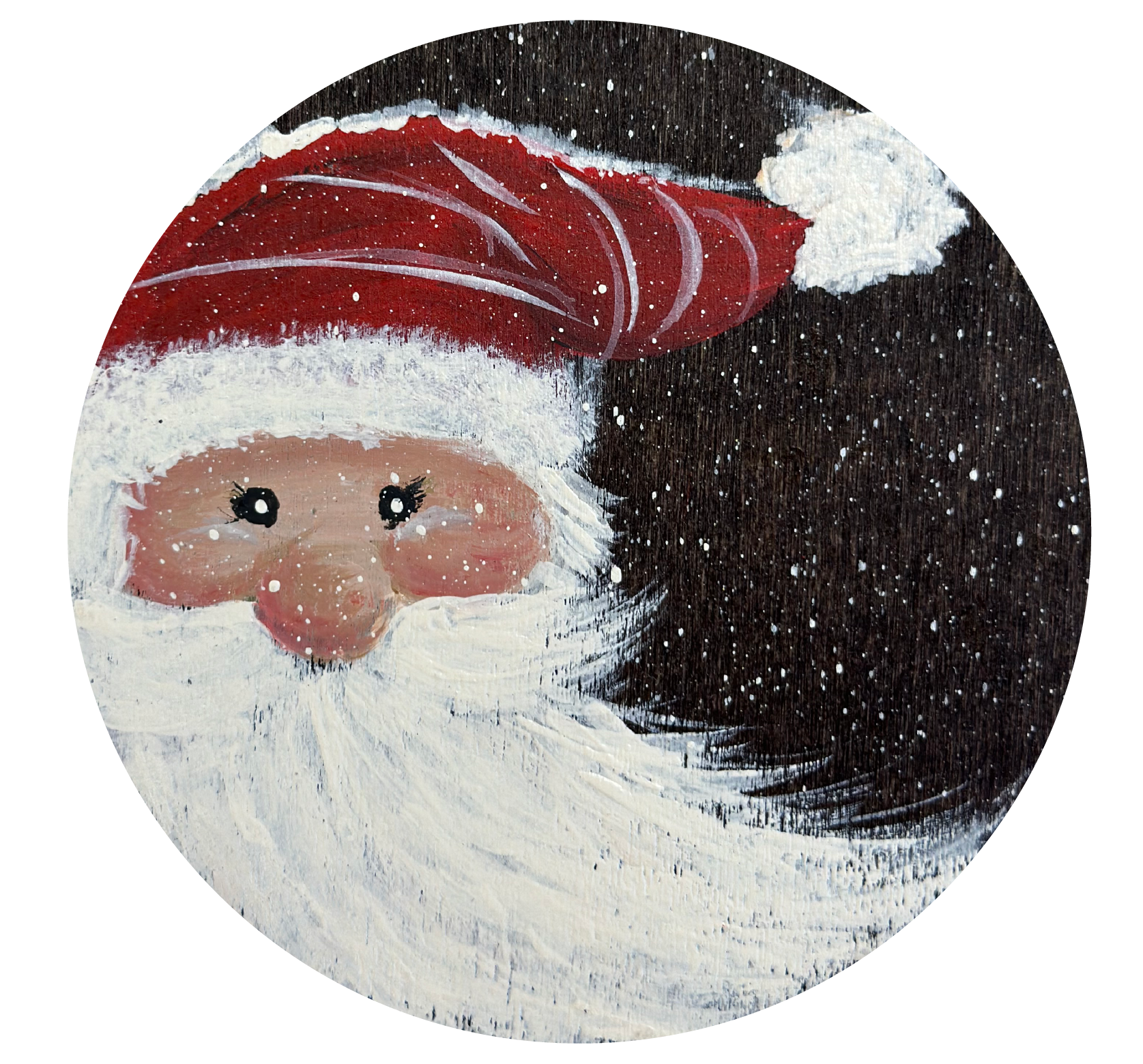 SPRINKLED WITH HEARTS CIRCLE WITH SANTA AND RED HAT WITH STRIPES