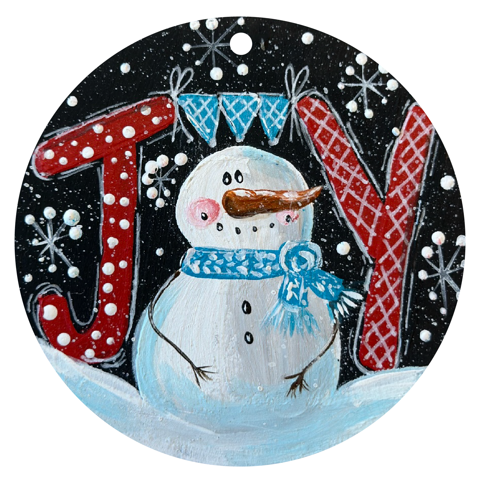 SPRINKLED WITH HEARTS CIRCLE RED JOY SNOWMAN