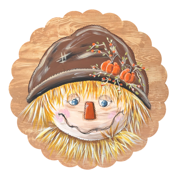 SPRINKLED WITH HEARTS SCARECROW ON SCALLOPED CIRCLE