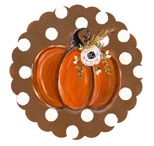 SPRINKLED WITH HEARTS ORANGE PUMPKIN WITH WHITE FLOWER