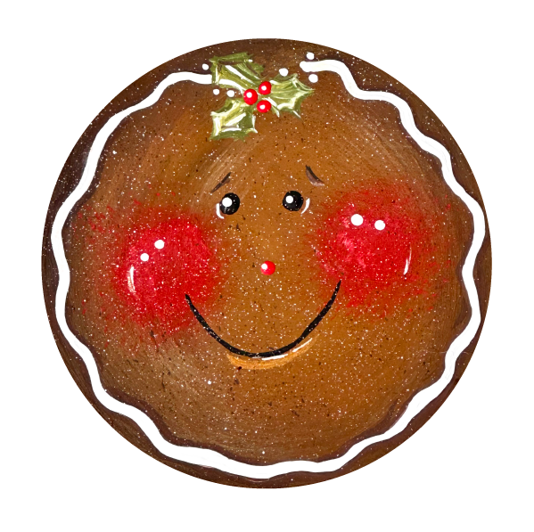 SPRINKLED WITH HEARTS CIRCLE GINGERBREAD FACE