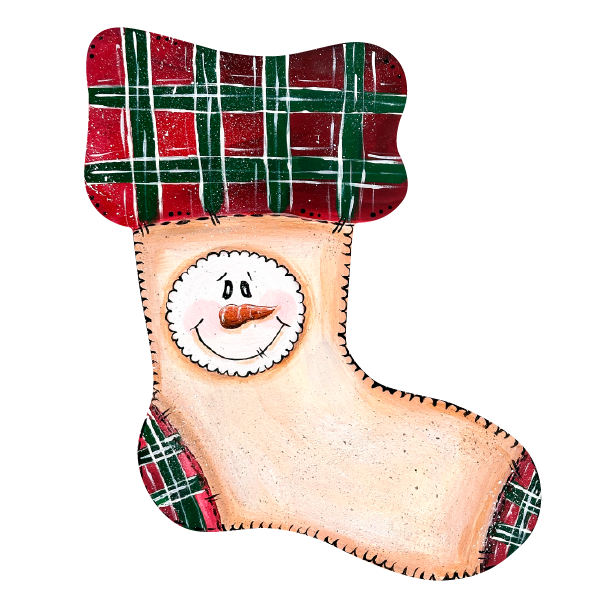 SPRINKLED WITH HEARTS STOCKING WITH SNOWMAN HEAD