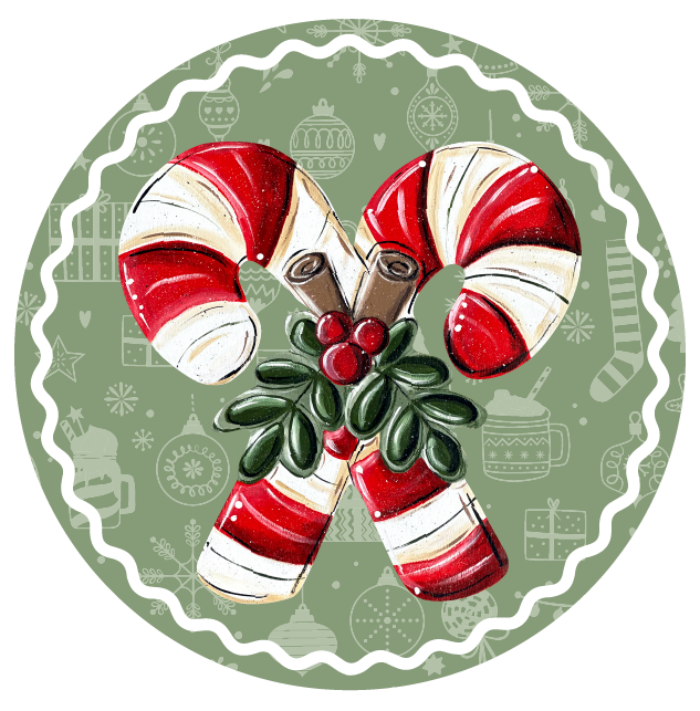 SPRINKLED WITH HEARTS CIRCLE DOUBLE CANDY CANES WITH HOLLY