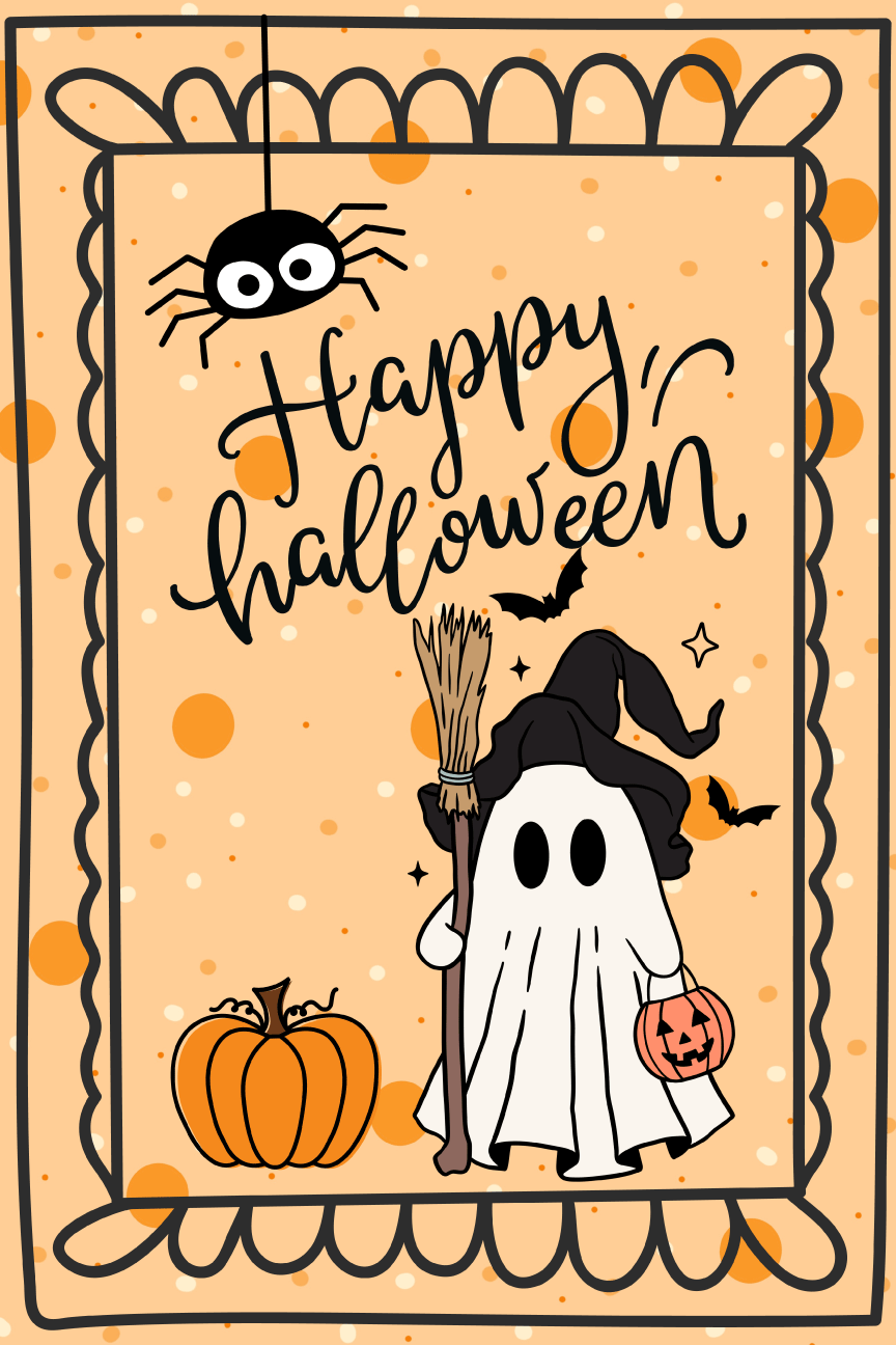 SPRINKLED WITH HEARTS HAPPY HALLOWEEN WITH GHOST