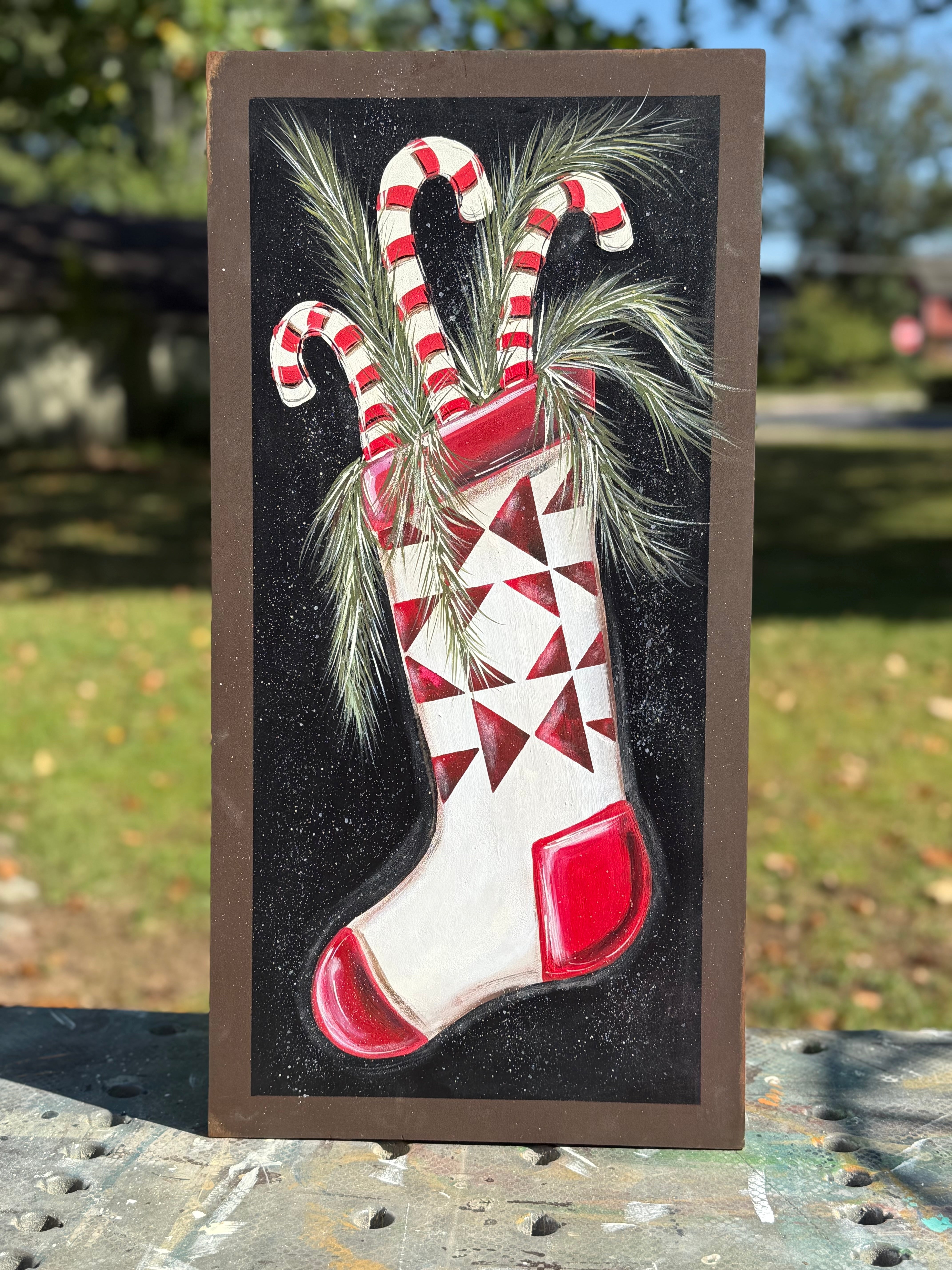 SPRINKLED WITH HEARTS STOCKING WITH CANDY CANES