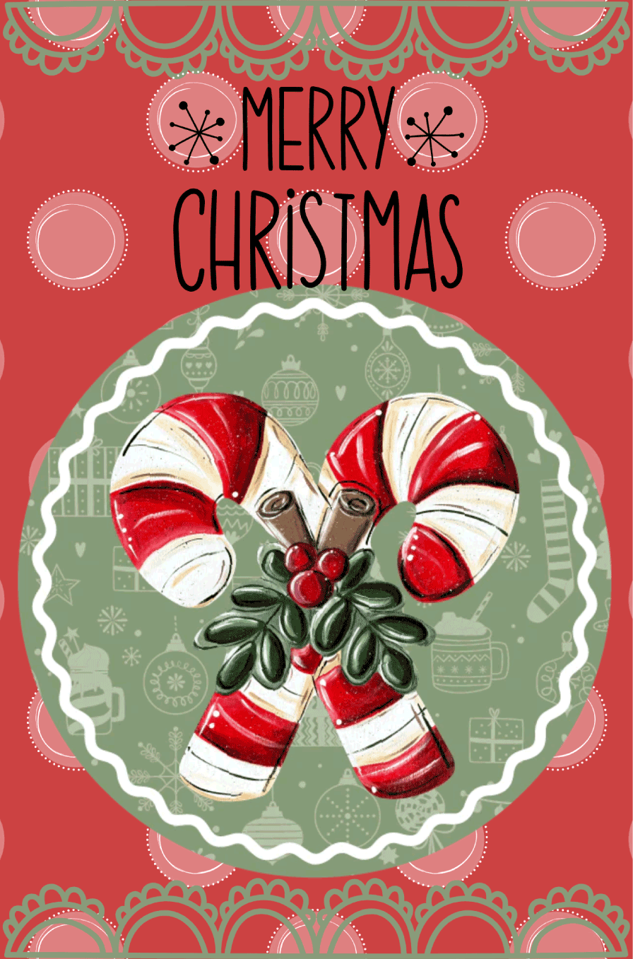 SPRINKLED WITH HEARTS MERRY CHRISTMAS CANDY CANES