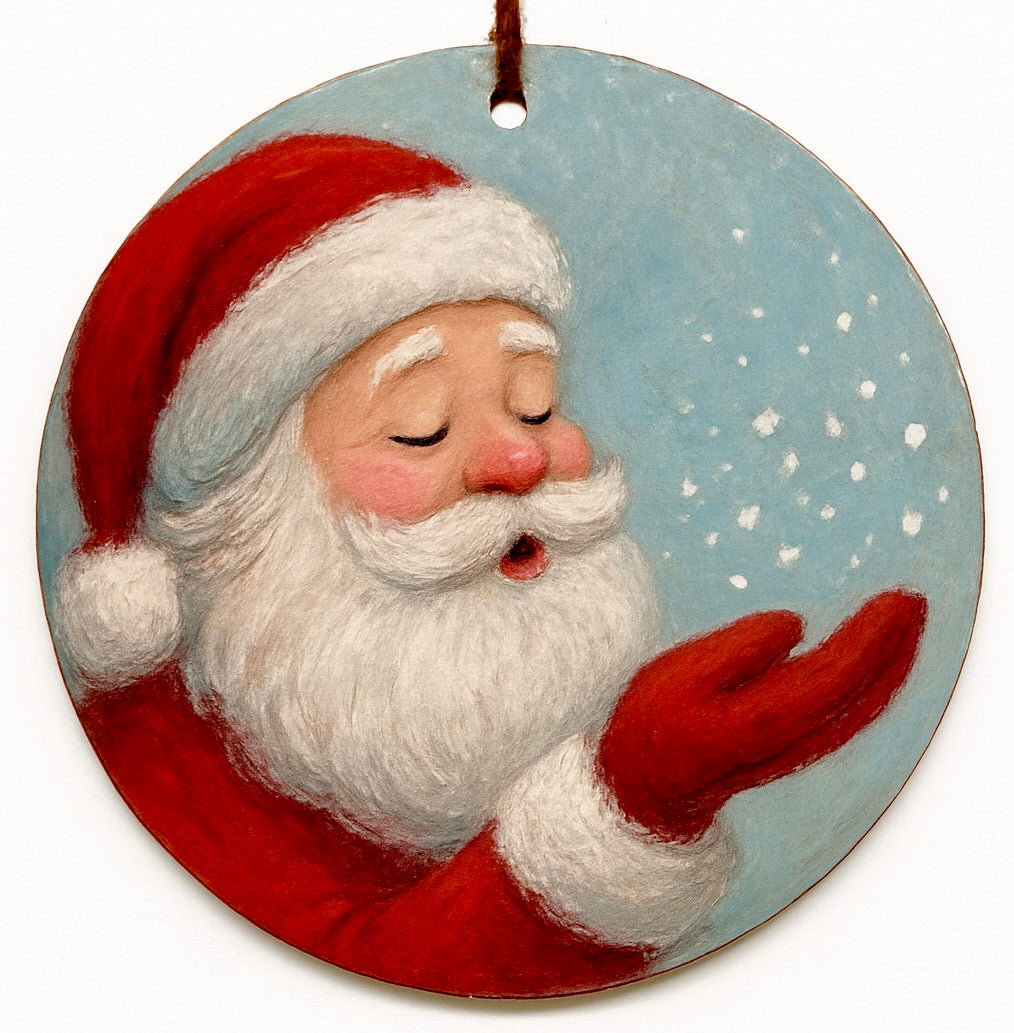 SPRINKLED WITH HEARTS SANTA BLOWING SNOW
