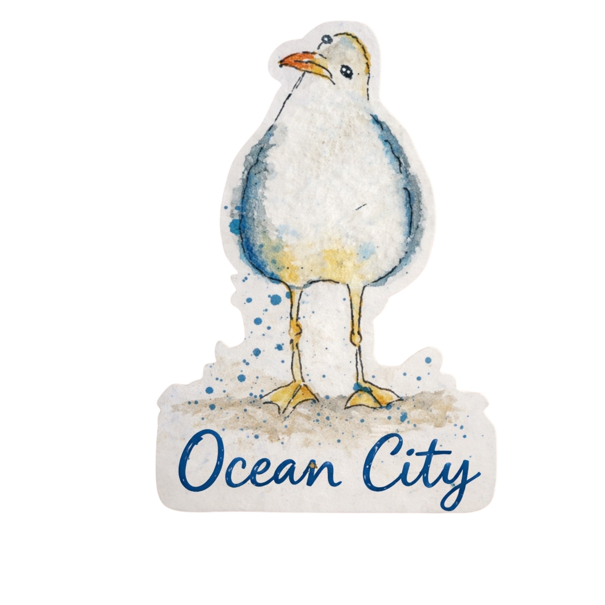 SPRINKLED WITH HEARTS ACRYLIC BIRD ON ROCK WITH OCEAN CITY