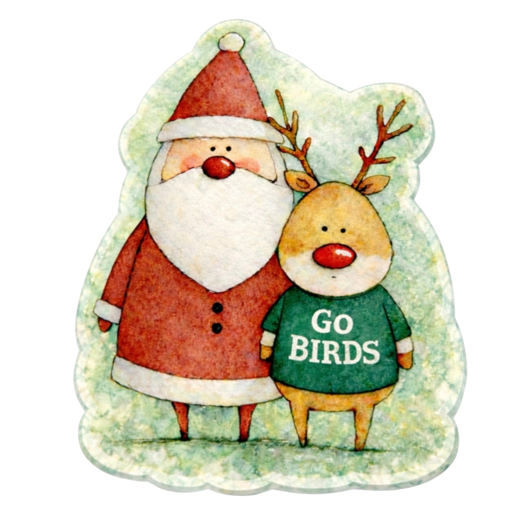 SPRINKLED WITH HEARTS ACRYLIC SANTA WITH REINDEER WITH GO BIRDS
