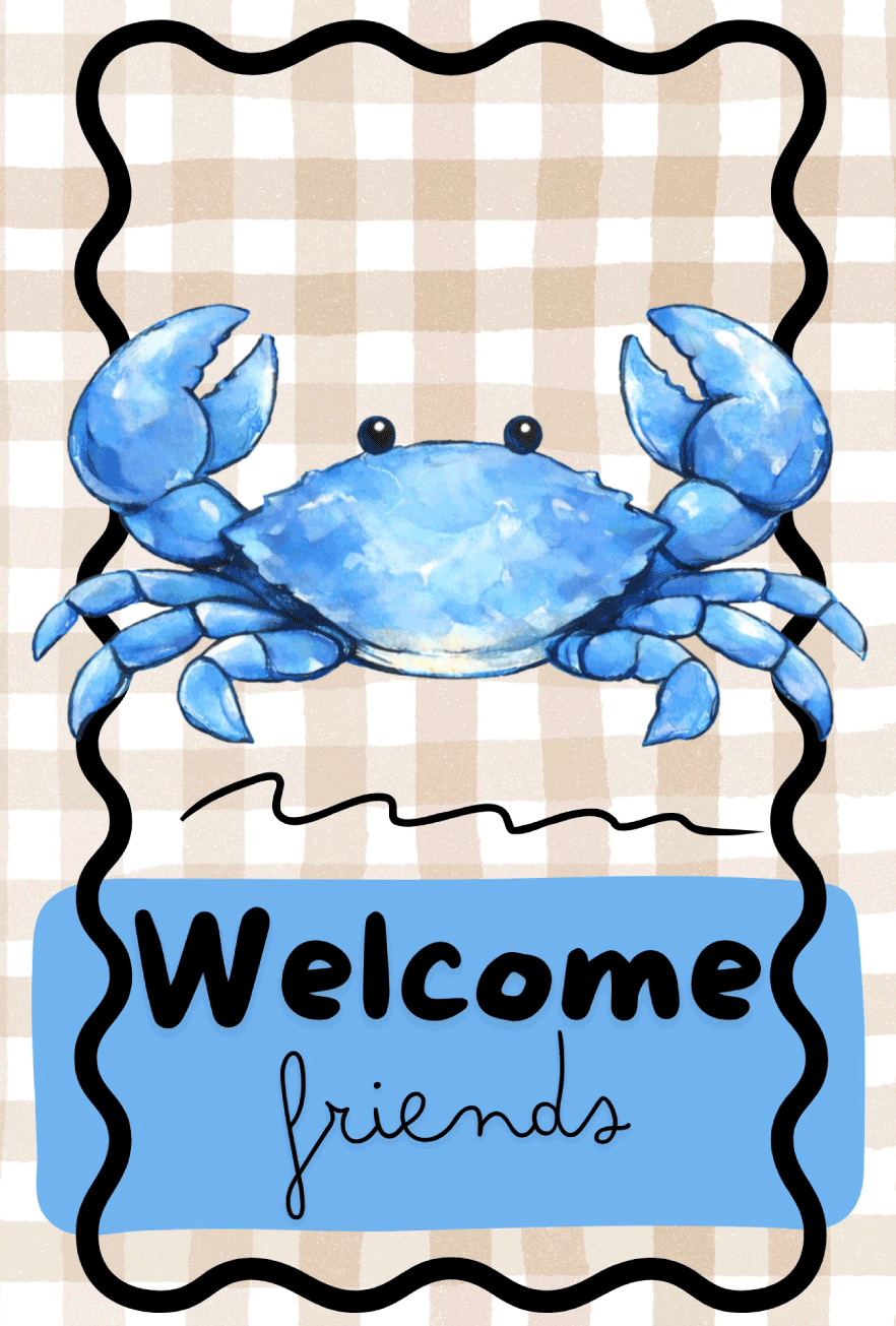 SPRINKLED WITH HEARTS ACRYLIC BLUE CRAP WELCOME FRIENDS