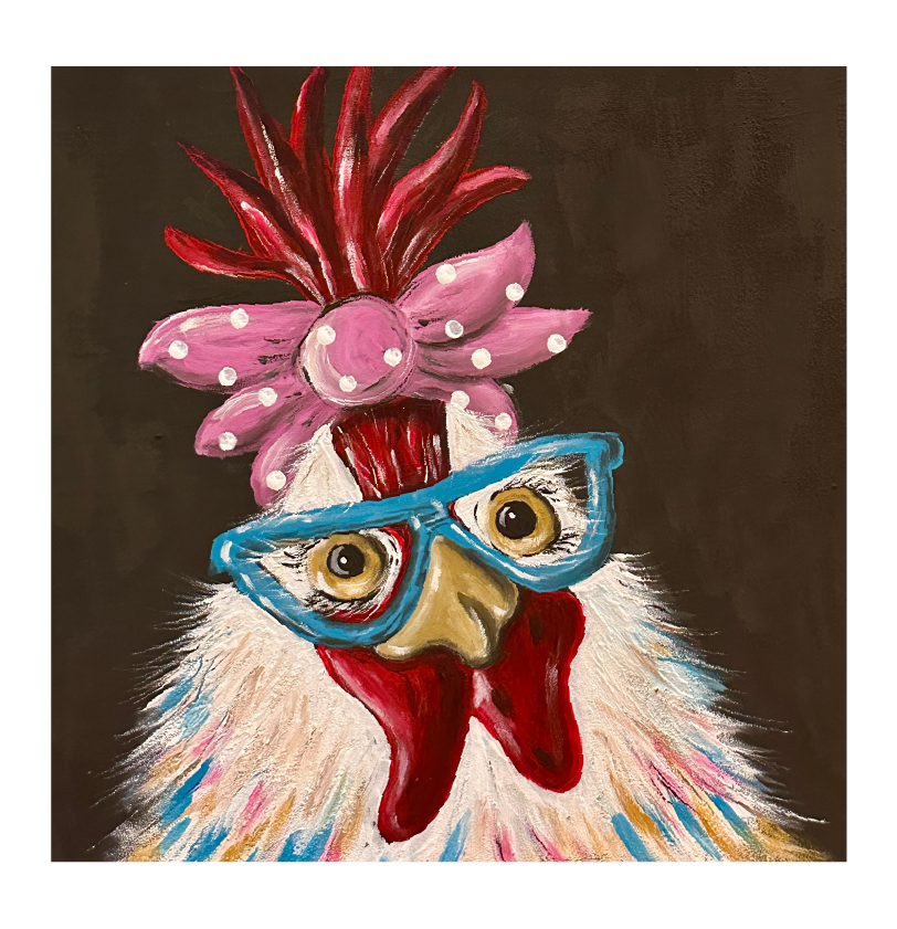 SPRINKLED WITH HEARTS CHICKEN HEAD WITH PINK BOW