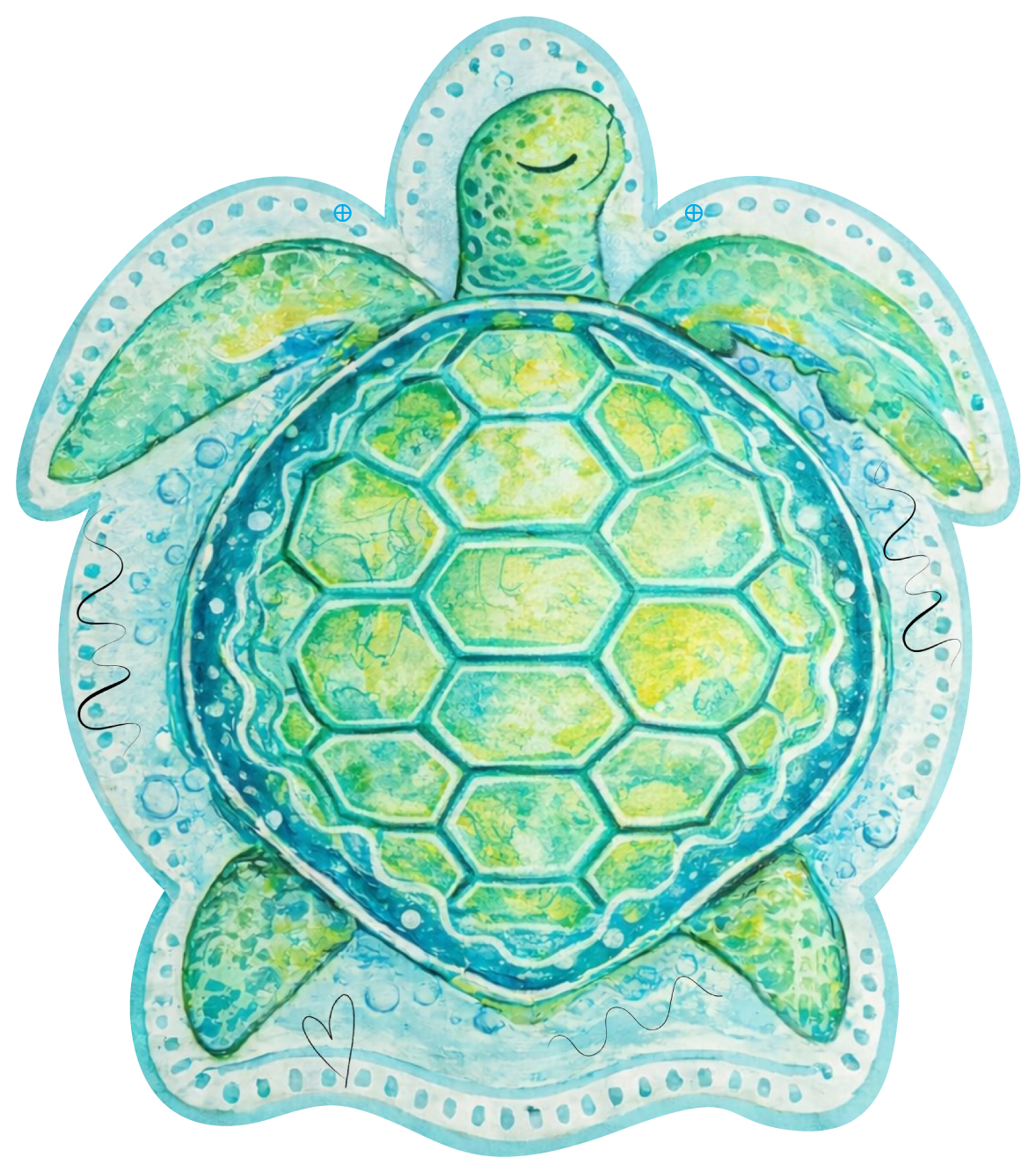 SPRINKLED WITH HEARTS SEA TURTLE WITH EYES CLOSED