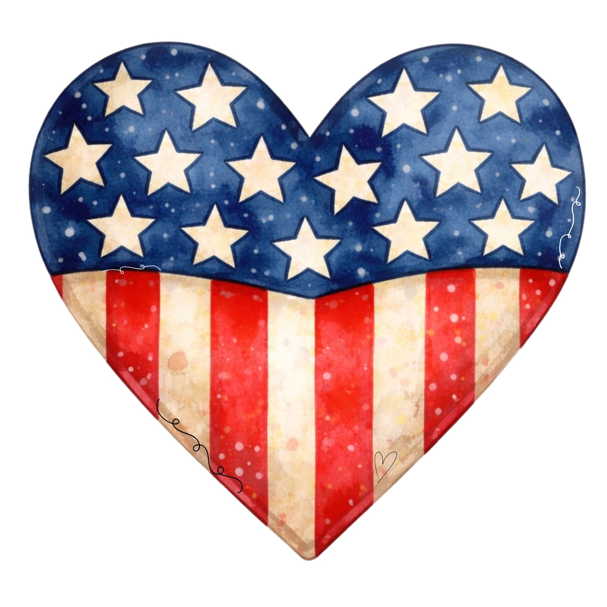 SPRINKLED WITH HEARTS  HEART WITH AMERICAN FLAG