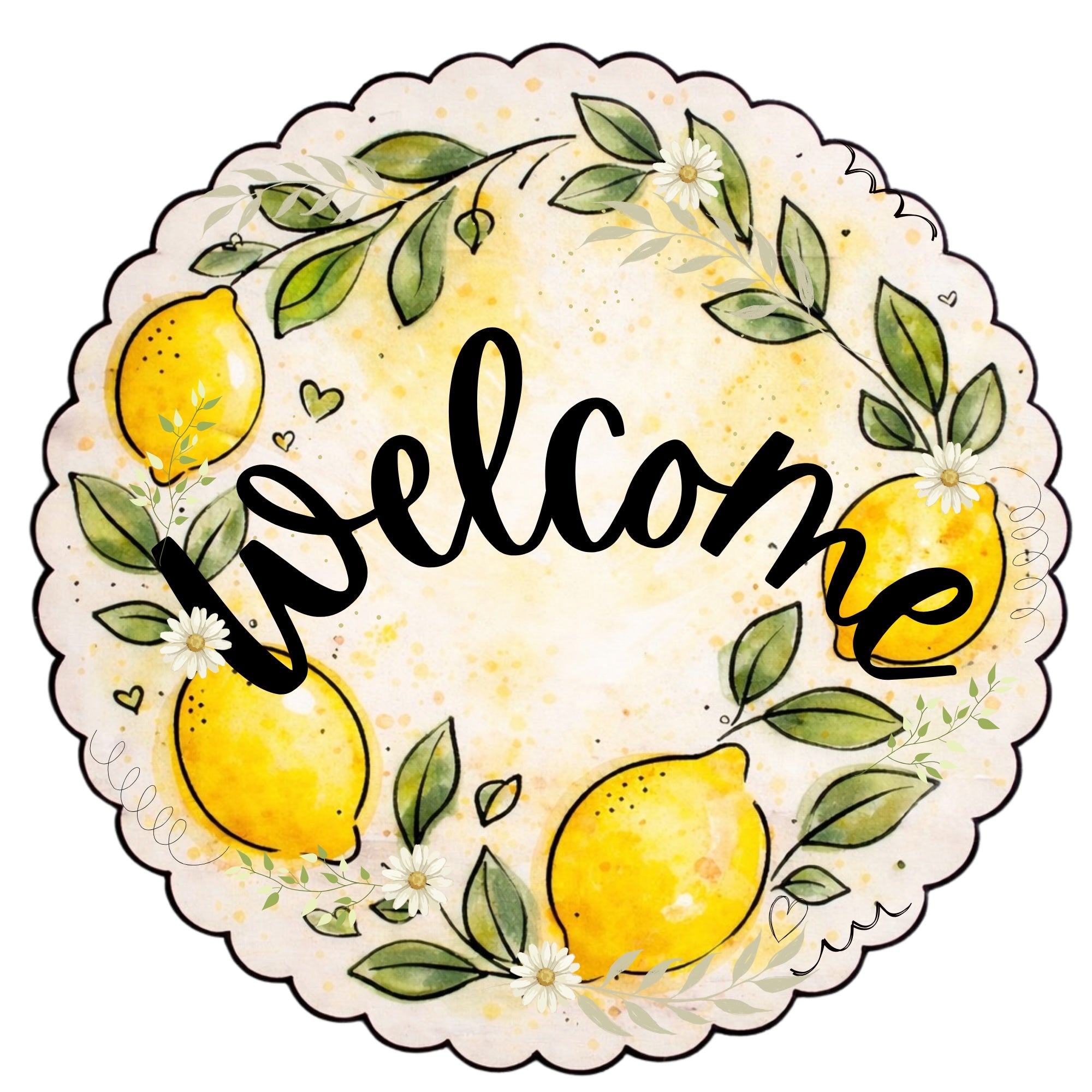 SPRINKLED WITH HEARTS ROUND LEMONS WORD WELCOME