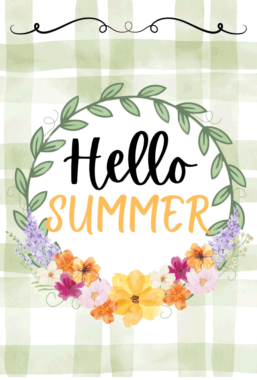 SPRINKLED WITH HEARTS GREEN WHITE CHECKERED HELLO SUMMER