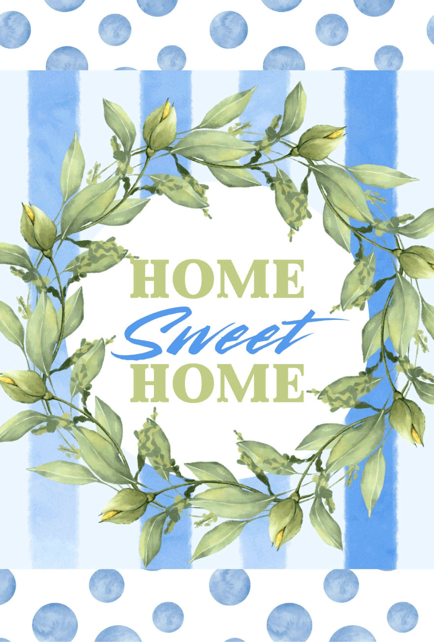 SPRINKLED WITH HEARTS BLUE WHITE HOME SWEET HOME
