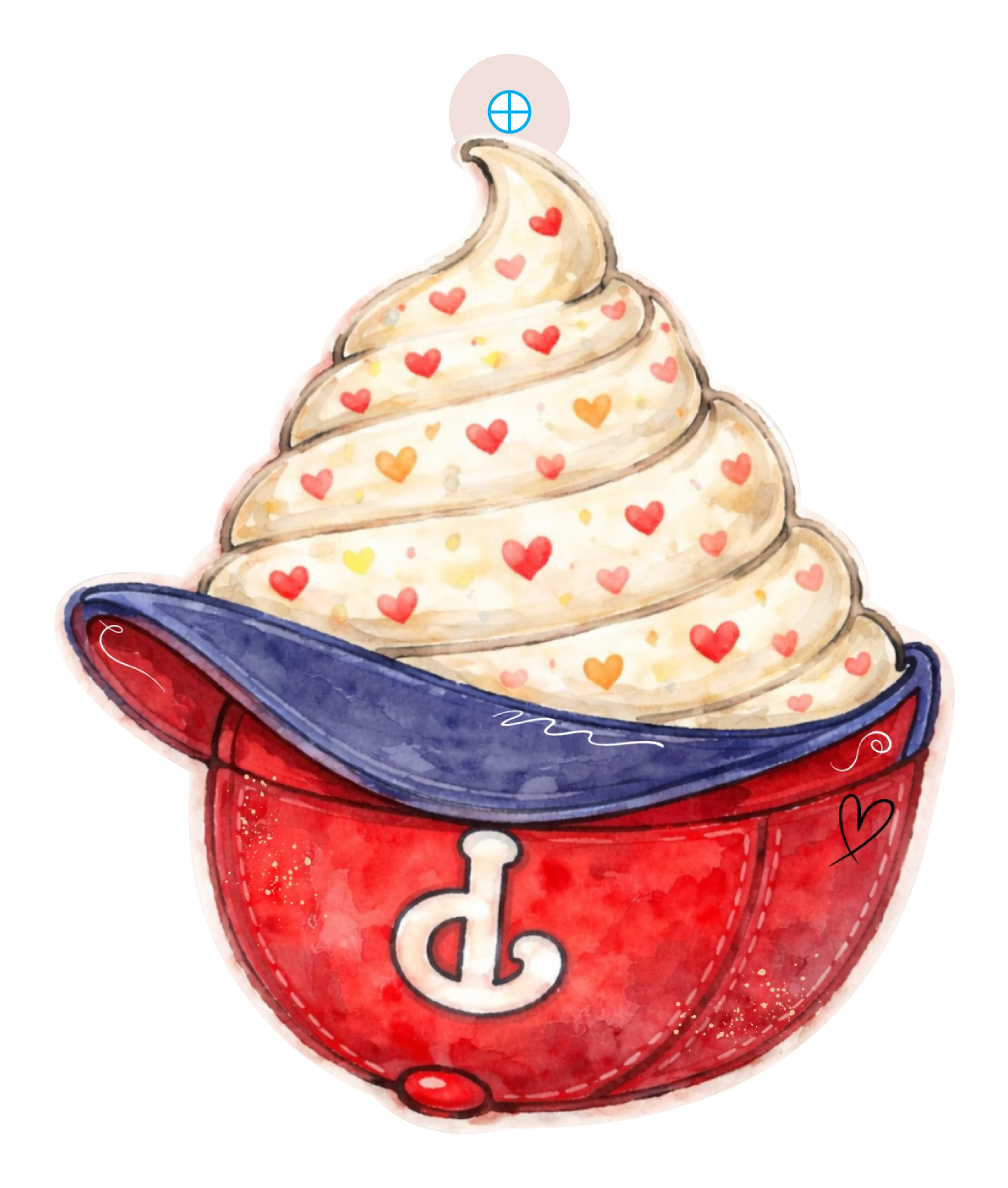 SPRINKLED WITH HEARTS RED BASEBALL CAP WITH ICE CREAM