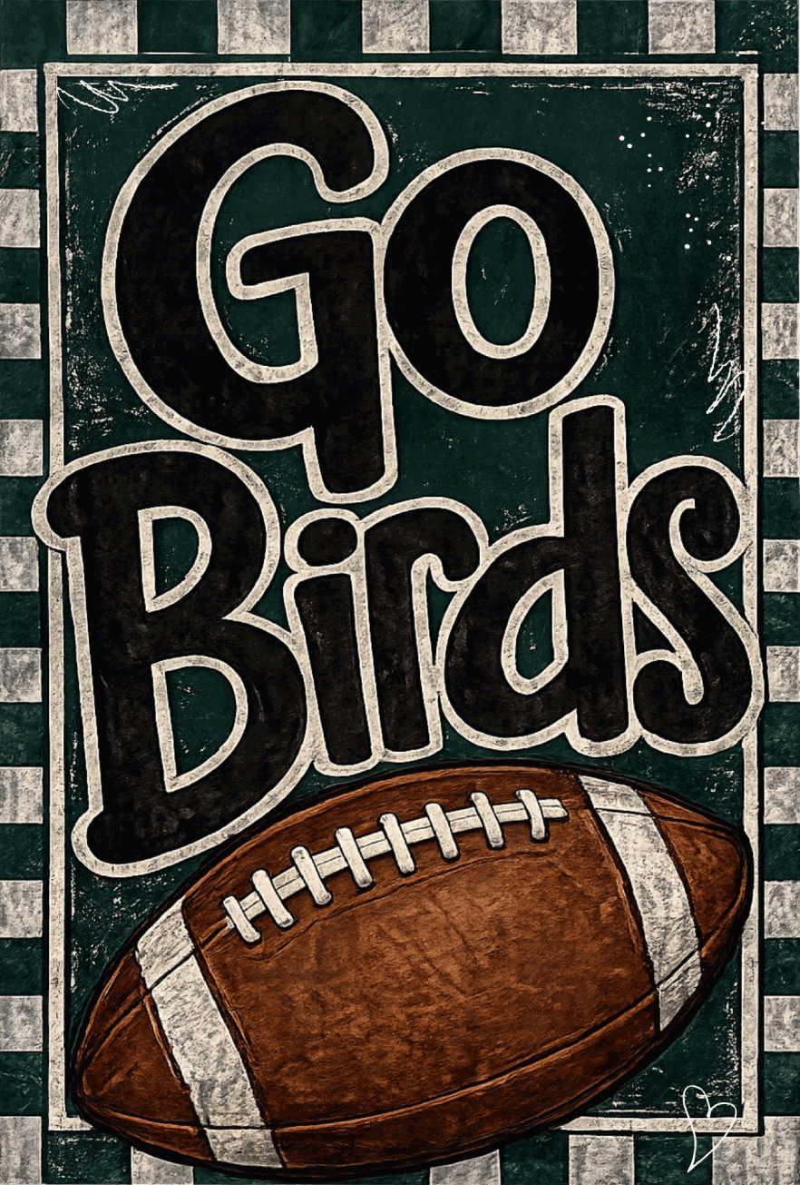 SPRINKLED WITH HEARTS GO BIRDS BLACK AND GREY WITH FOOTBALL