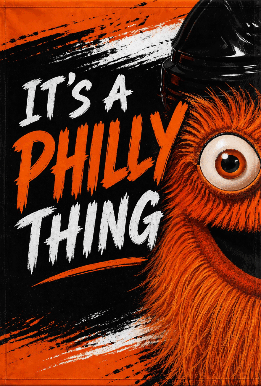 SPRINKLED WITH HEARTS ITS A PHILLY THING ORANGE BLACK WHITE