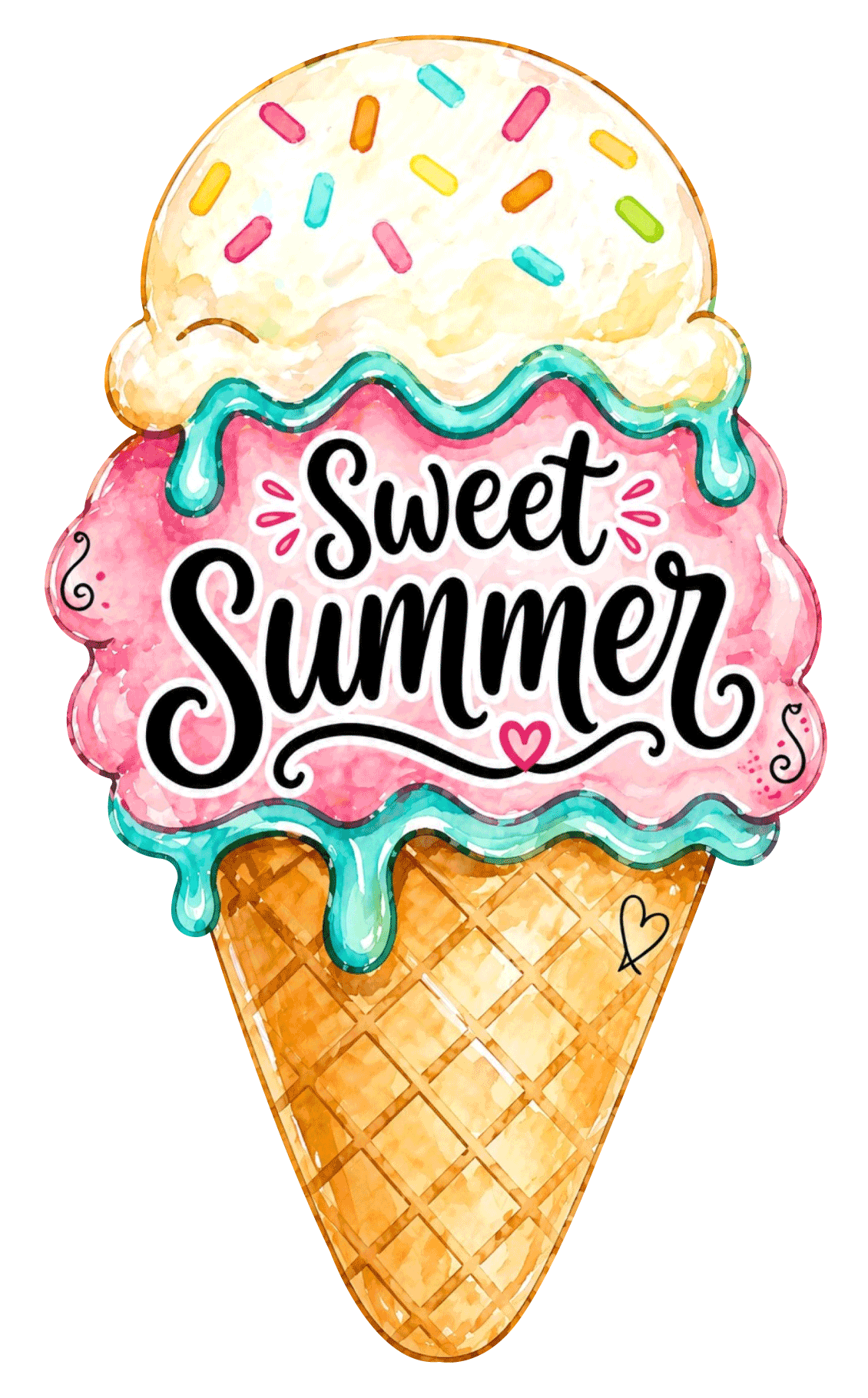 SPRINKLED WITH HEARTS WHITE AND PINK ICE CREAM CONE SWEET SUMMER