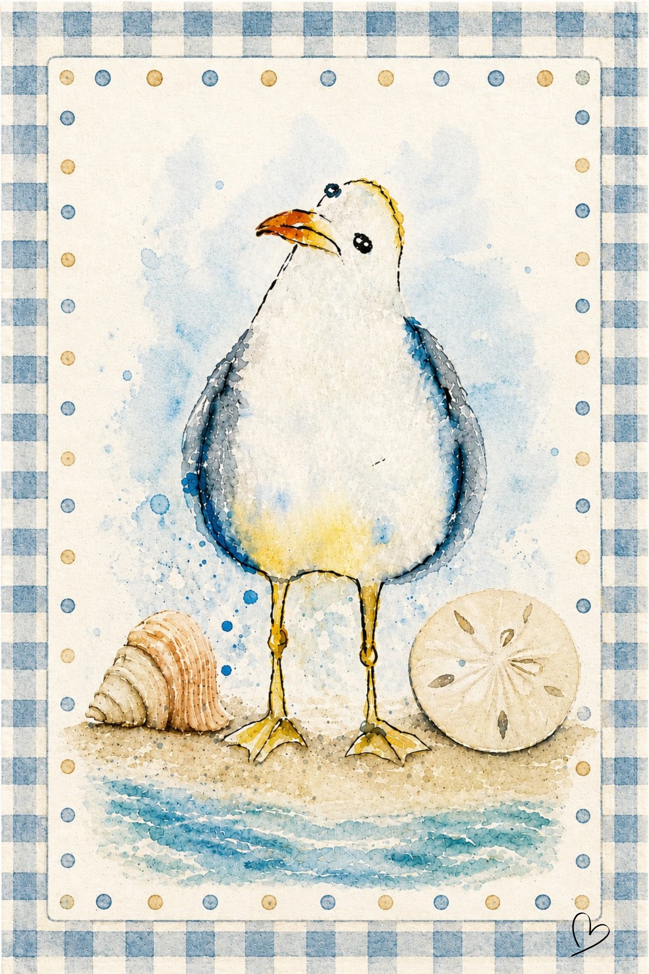 SPRINKLED WITH HEARTS BIRD ON BEACH WITH SEA SHELLS