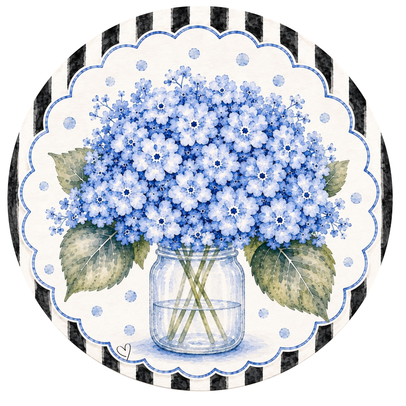 SPRINKLED WITH HEARTS WELCOME HOME BLUE FLOWERS  IN CLEAR JAR