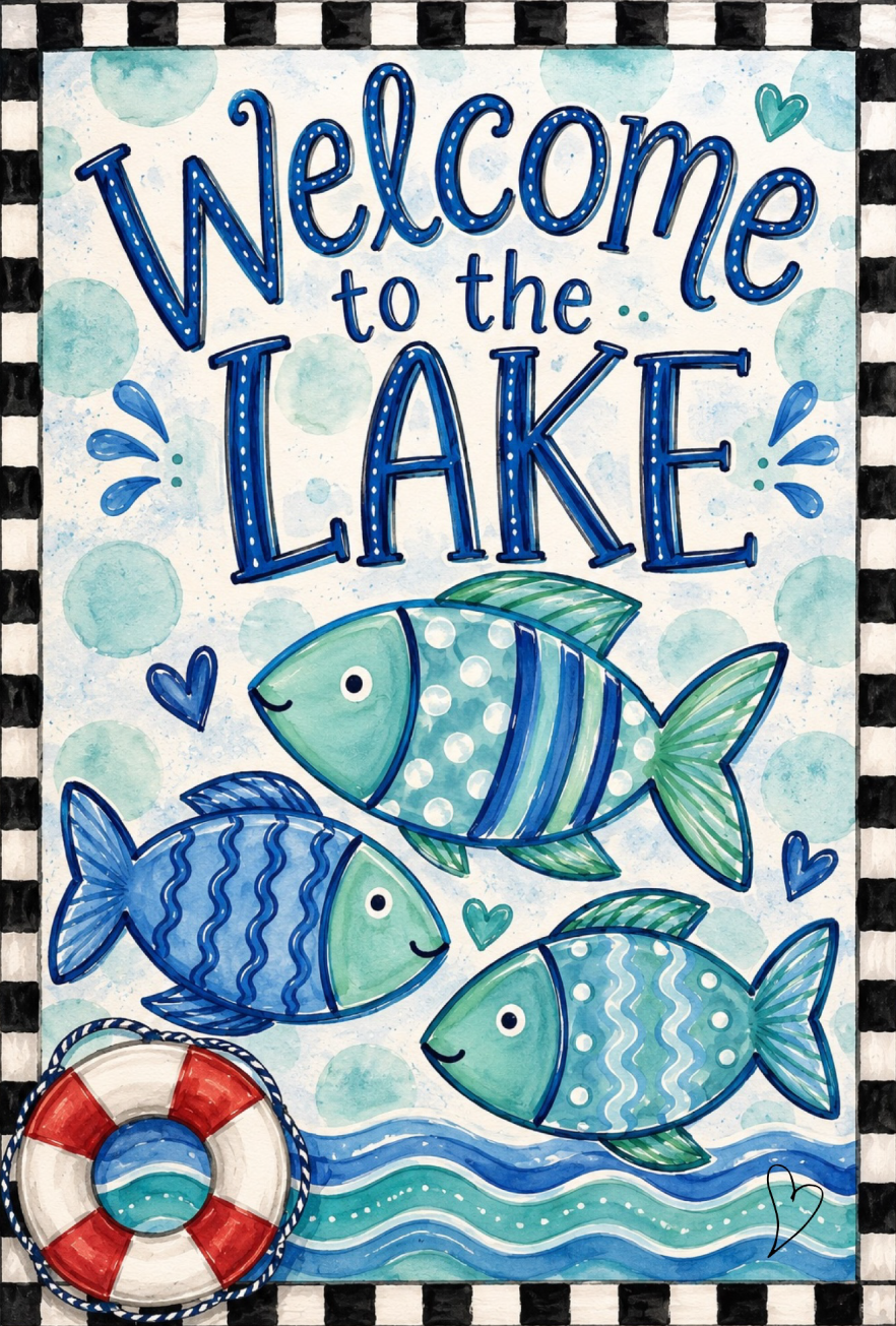 SPRINKLED WITH HEARTS WELCOME TO THE LAKE 3 FISH