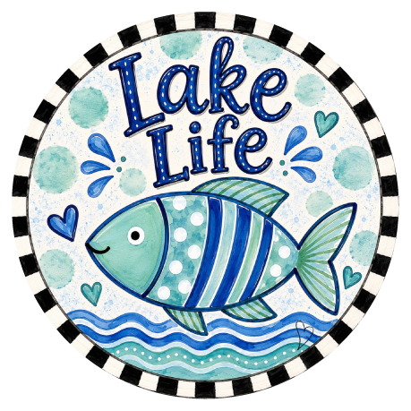 SPRINKLED WITH HEARTS LAKE LIFE BLUE TEAL WHITE FISH
