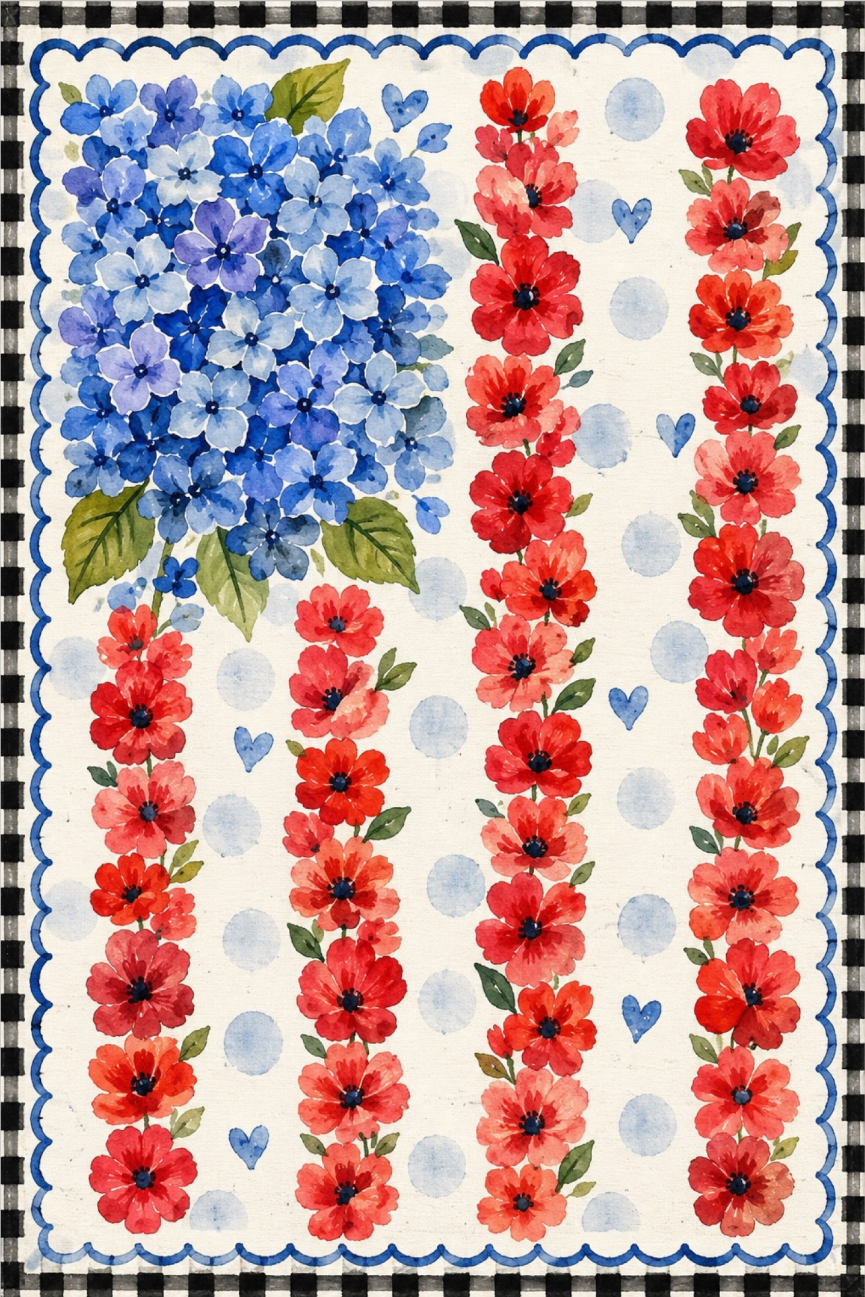 SPRINKLED WITH HEARTS AMERICAN FLAG WITH FLOWERS