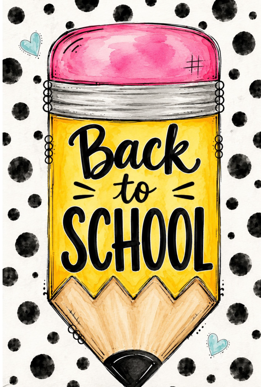 SPRINKLED WITH HEARTS YELLOW PENCIL WITH PINK ERASER BACK TO SCHOOL