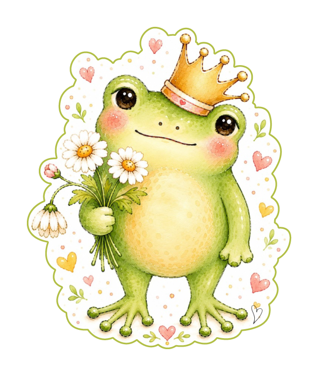 SPRINKLED WITH HEARTS PRINCE FROG WITH FLOWERS