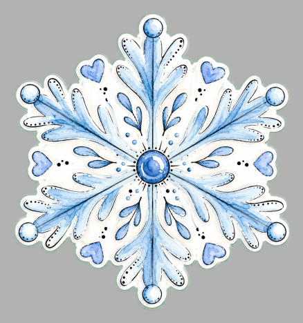 SPRINKLED WITH HEARTS BLUE AND WHITE SNOWFLAKE