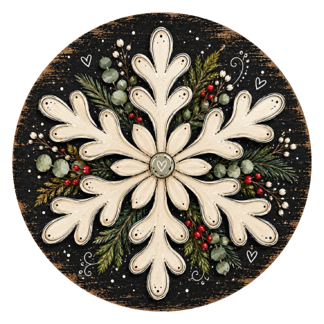 SPRINKLED WITH HEARTS BLACK GREEN AND RED WITH WHITE SNOW FLAKE
