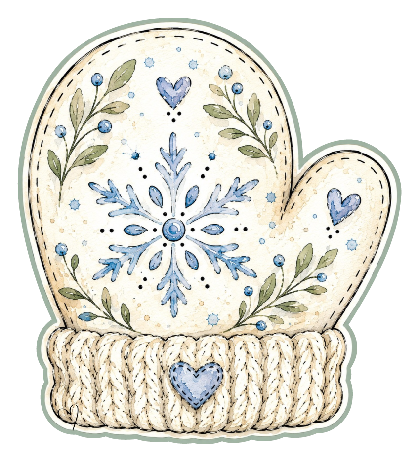 SPRINKLED WITH HEARTS WHITE MITTEN BLUE SNOWFLAKE  BLUE HEARTS